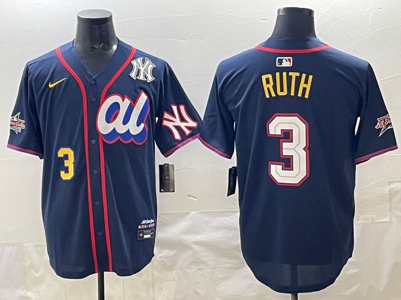 Men 2025 New York Yankees 3 Ruth Drak Blue All star Nike MLB Jersey style 08